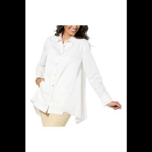 WynneLayers Women's Cotton-Blend Stretch Poplin ButtonDown Shirt White - Regular